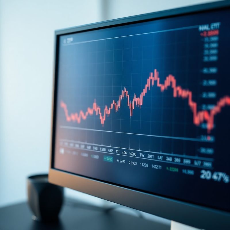 Detail finančního indexového grafu na monitoru s daty ETF fondů