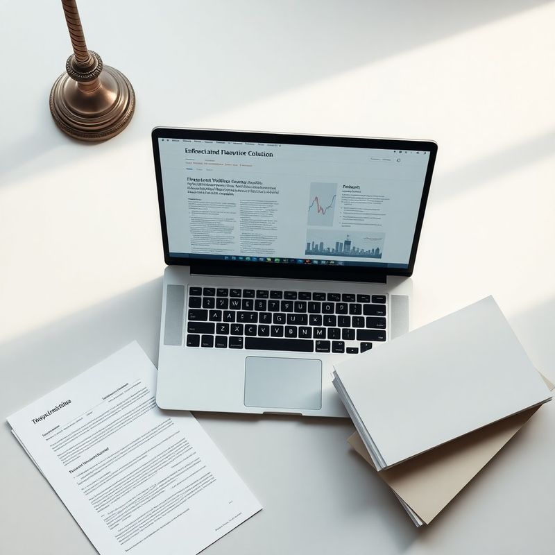 Otevřený notebook s finančním článkem a poznámkami vedle něj